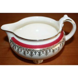 Vintage Nautilus Footed Creamer Creamy White With Maroon & Gold Trim E 41 N 8